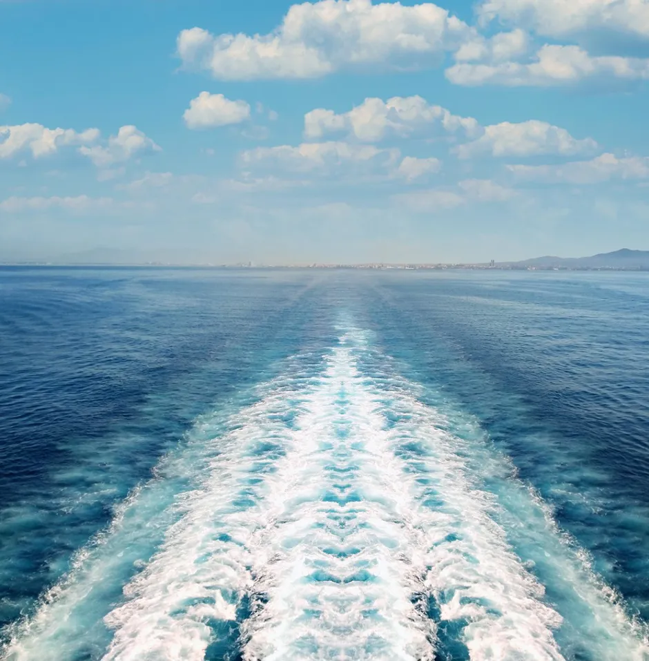 Wake of a ship in ocean