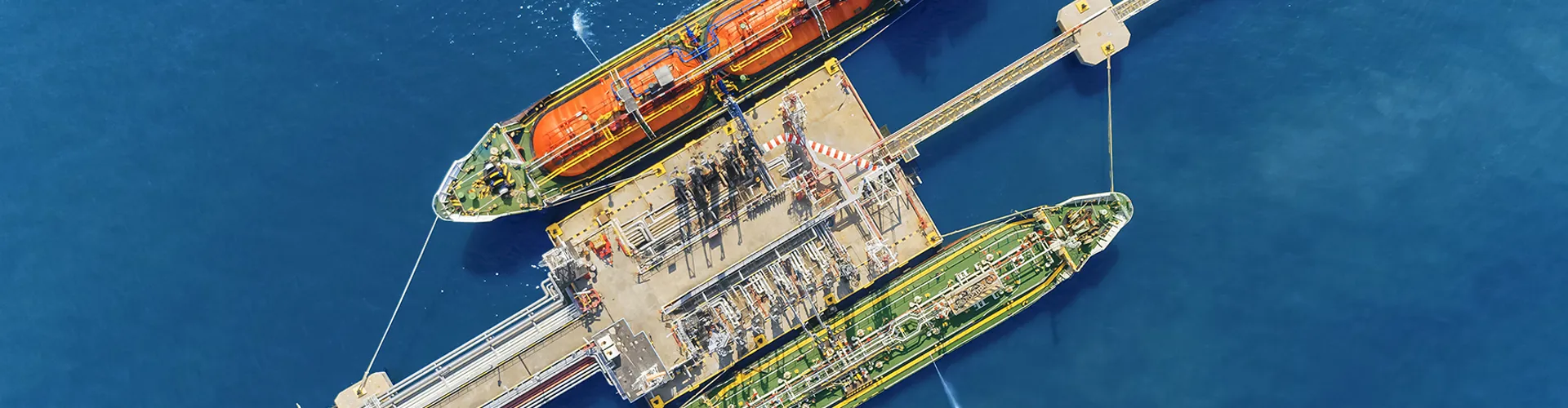 aerial top view oil tankers park at oil port