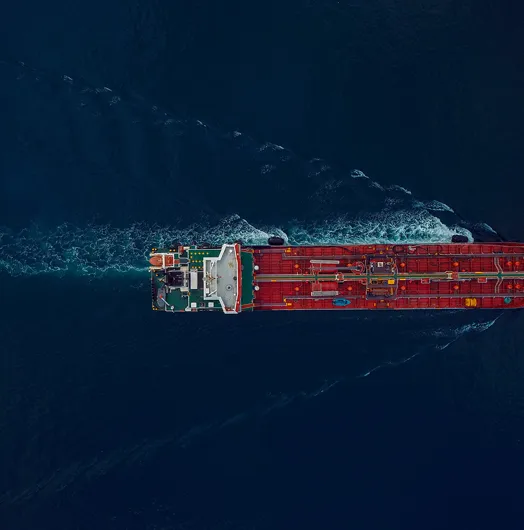 Aerial view of an oil tanker on the move