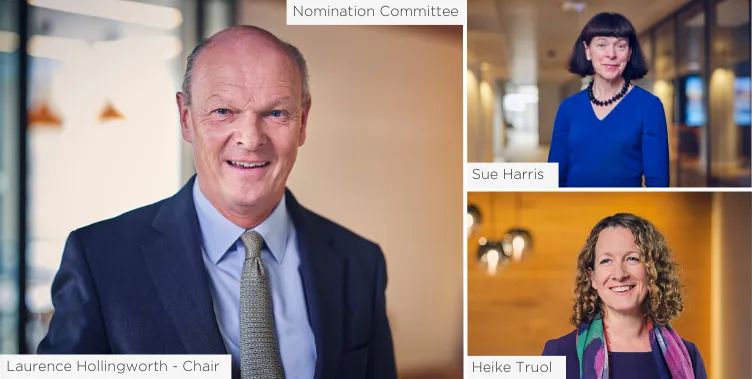 Portrait of three Nomination Committee members, including Laurence Hollingworth (Chair).